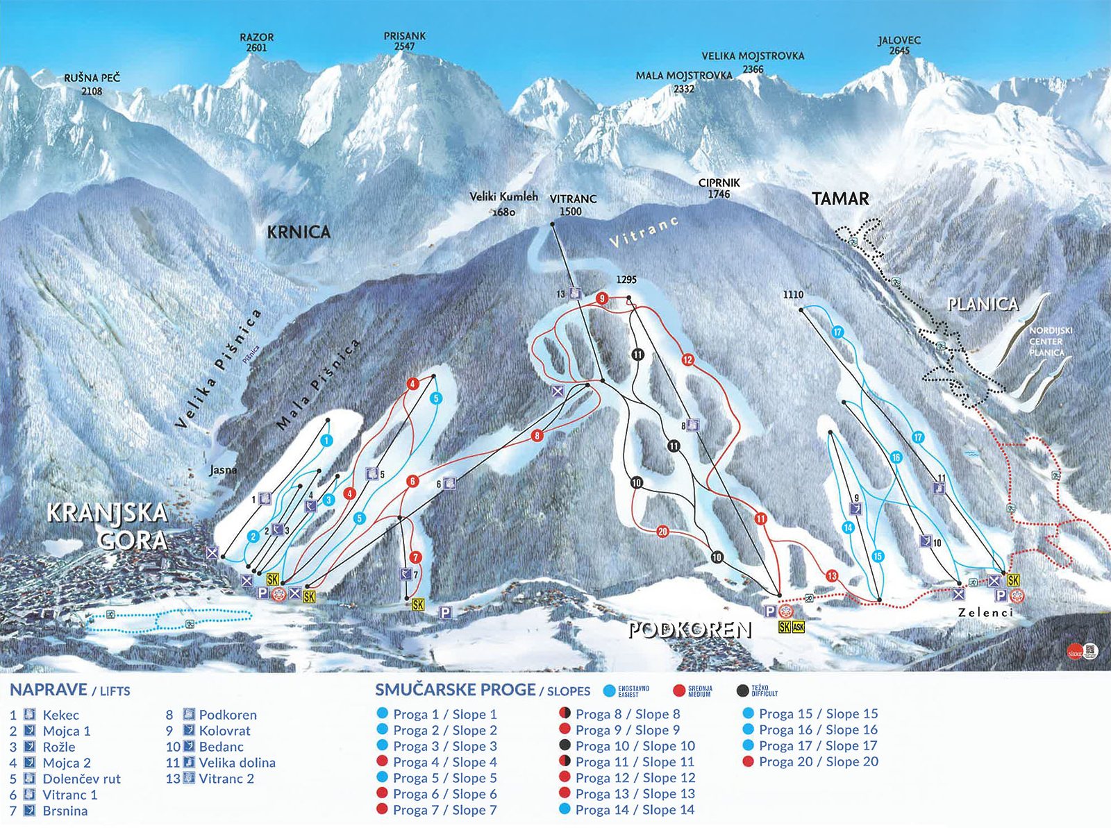 Kranjska Gora ski map